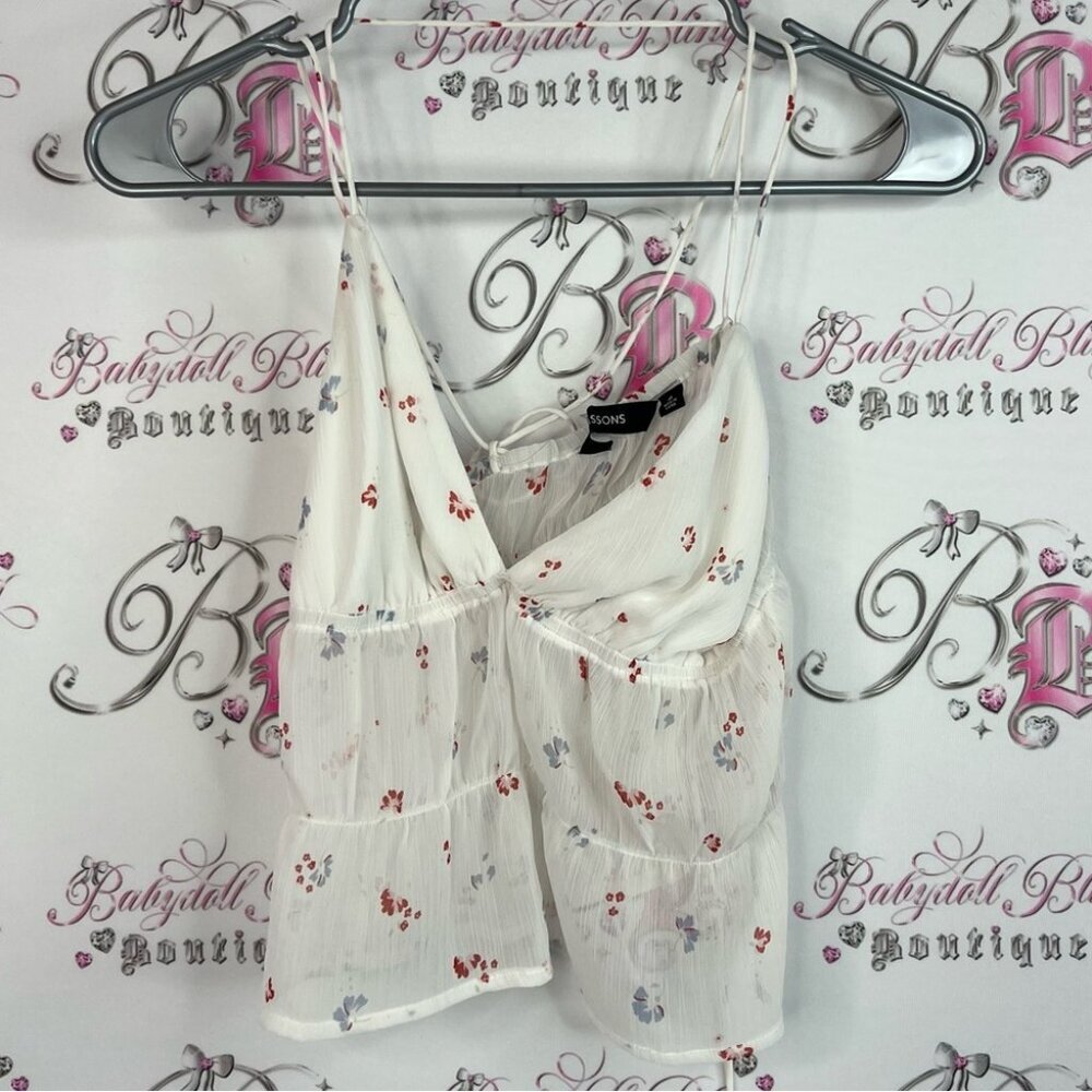 Glassons tank top cropped crop flowers sheer White Floral Camisole Top tiered